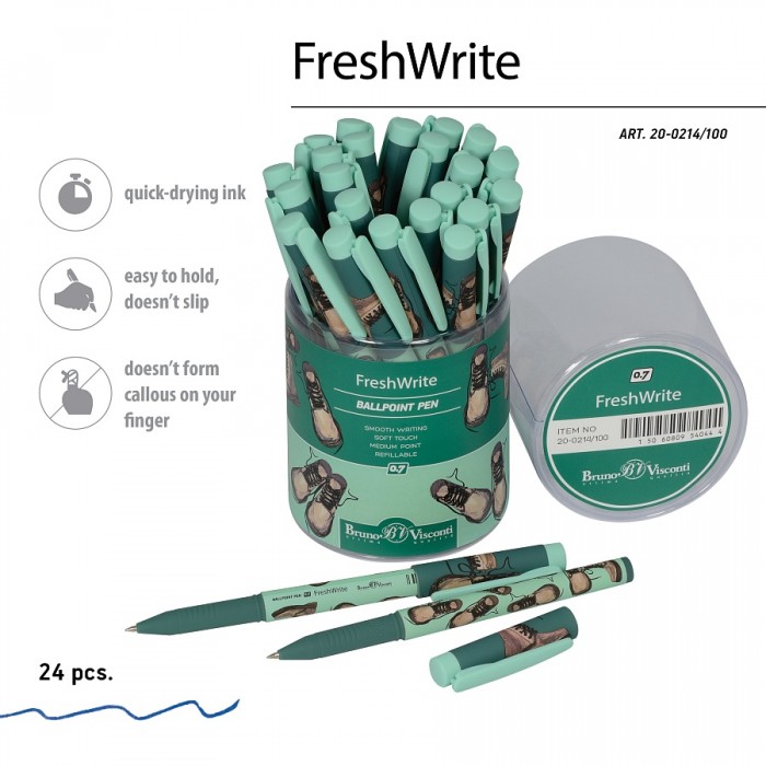 РУЧКА "FreshWrite. Зеленые ботинки" ШАРИКОВАЯ, 0.7 ММ, СИНЯЯ