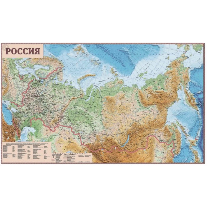 Карта настенная РОССИЯ физическая 157*107см в тубусе,1:5млн ламин, интерактивная НОВЫЕ ГРАНИЦЫ