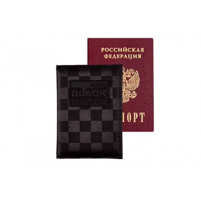 Обложка для паспорта deVente Total Black фактурная ткань, объем.аппликация, 1отд для визиток