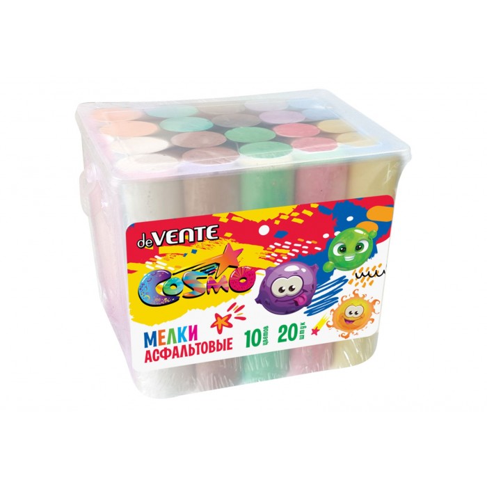 Мел цветной 10цв. 20шт deVENTE Cosmo 2*2*10,5см для асфальта