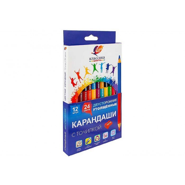 Карандаши 24цв.12шт Классика двухсторонние,трехгранные с точилкой Луч