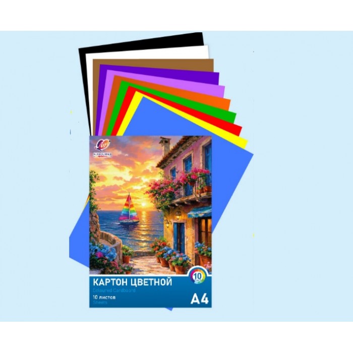 Картон цветной А4 10л. 10цв. Классика цвета немелованный, 220г/м, в папке, Луч