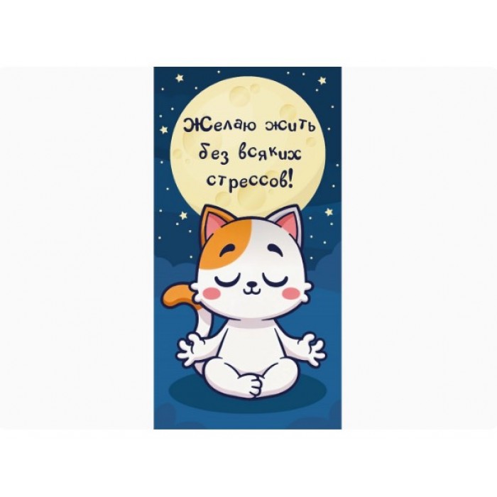 Конверт для денег Dream Cards Желаю жить без всяких стрессов, холст,котик