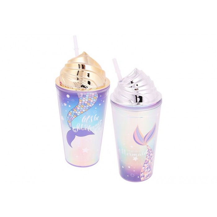 Стакан с трубочкой Хвост русалки, в ассортименте, 400 ml СП-5862