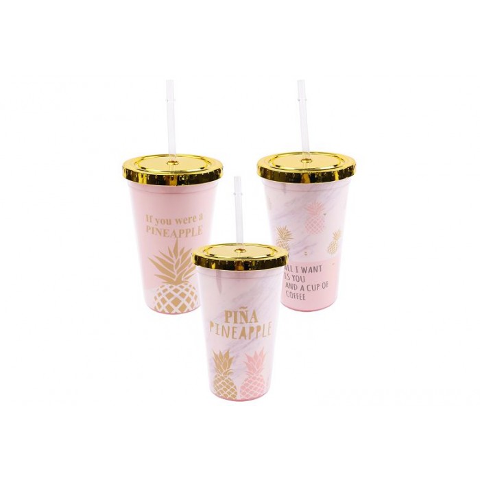 Стакан с трубочкой Ананас, в ассортименте, 450 ml СП-5868