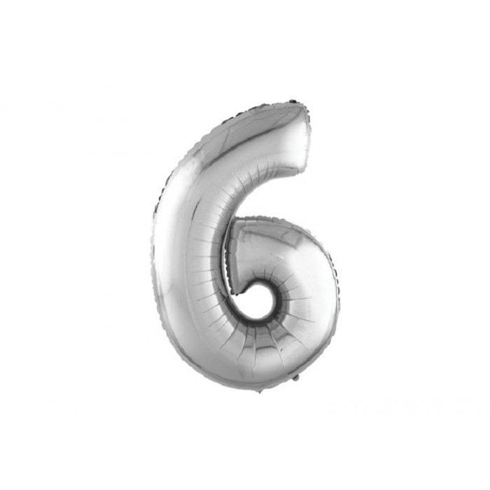 Шар-цифра (фольга) №6 серебро (40'/102см, 1 шт)