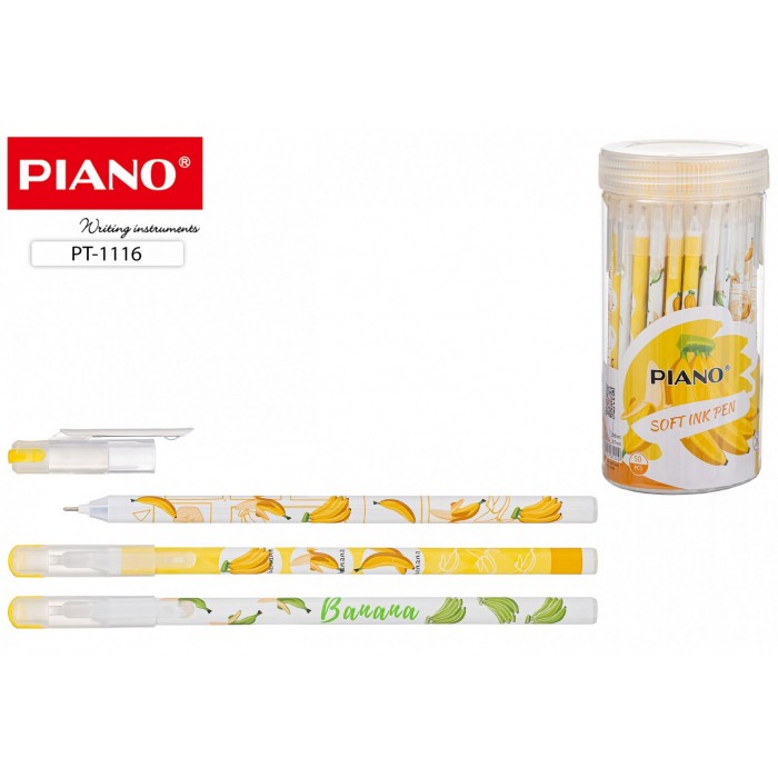 Ручка шар. Piano БАНАНЫ одноразовая,корпус с рисунком, синяя, 0,6мм
