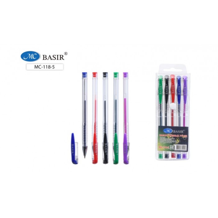 Ручки в наборе гель 5цв, Basir