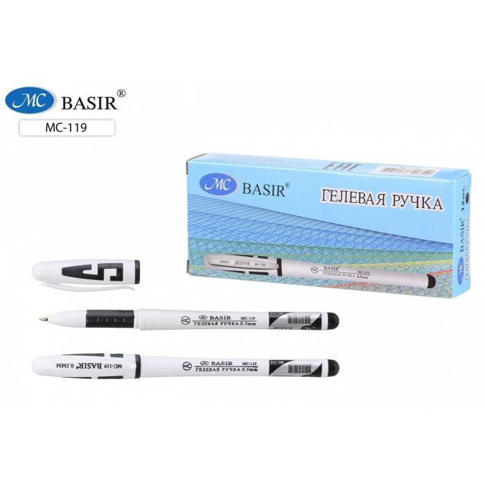 Ручка гелевая 119 Basir 0.5мм черная, белый корпус
