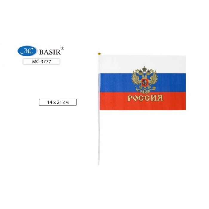 Флаг РОССИИ "С гербом" 14*21см, искусств. шелк