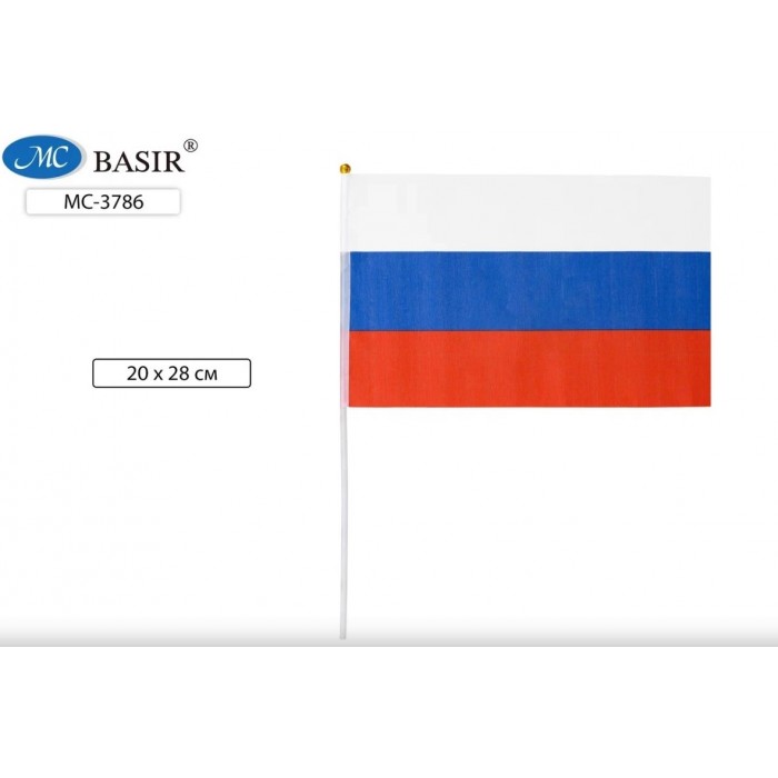 Флаг РОССИИ "Триколор" 20*28 см на пласт.трубочке