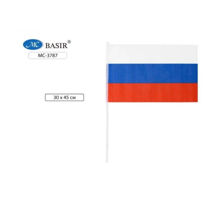 Флаг РОССИИ "Триколор" 30*45см на пласт.трубочке