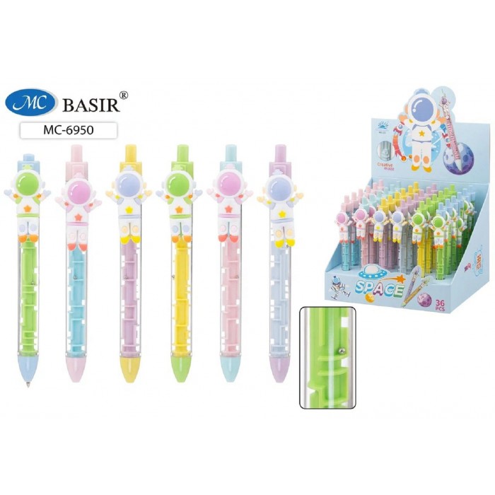 Ручка автомат.КОСМОНАВТ прозр.корпус с лабиринтом