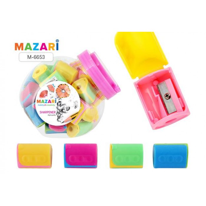 Точилка пласт. 1 отделение с контейнером MAZARI BREATH 4цв.