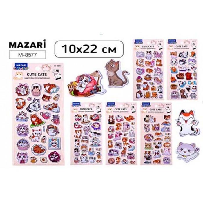Наклейки декоративные КОТИКИ 10*22см, 6 дизайнов