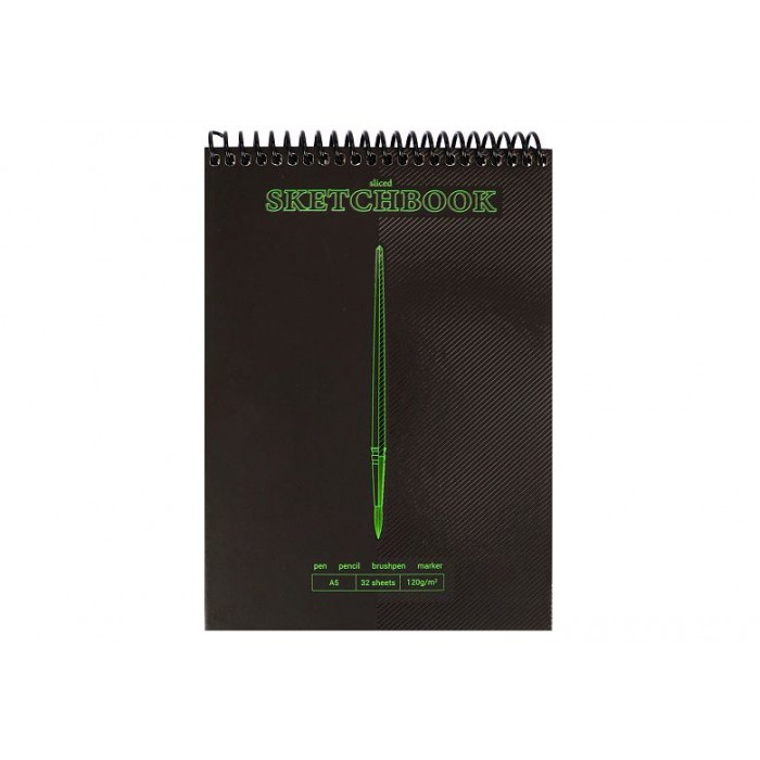 Скетчбук А5 32л 120г/м, черный блок, Brushpen sliced Blackout 7БЦ, гребень сверху