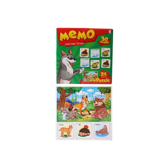 МЕМО (30 фишек) + ПАЗЛЫ (24 элемента). ЖИВОТНЫЕ РОССИИ (Арт. МП-0368) другой стандарт