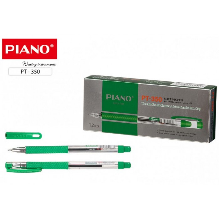 Ручка шар. Piano 350 зеленая 0,5на масл.основе, пласт прозр корп.