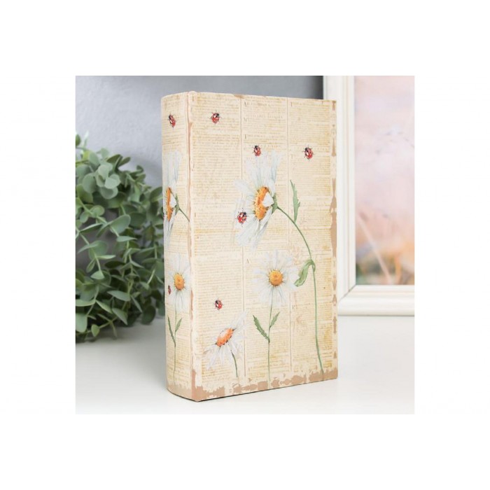 Шкатулка-книга дерево 21*13*5 см "Ромашки и божьи коровки" кожзам