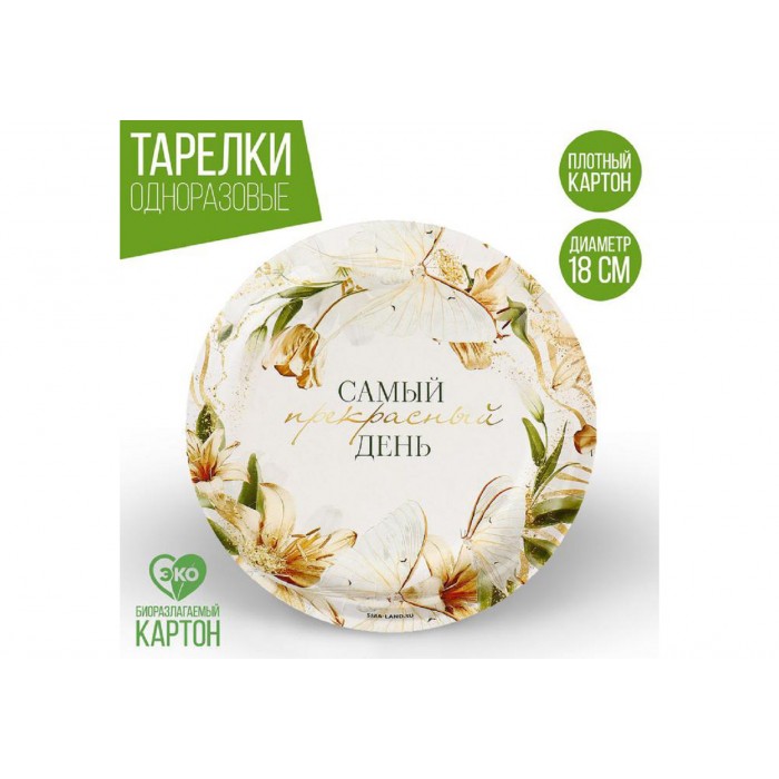 Тарелка бумажная "Самый прекрасный день" 18см