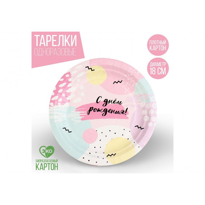 Тарелка бумажная "С днем рождения" 18см