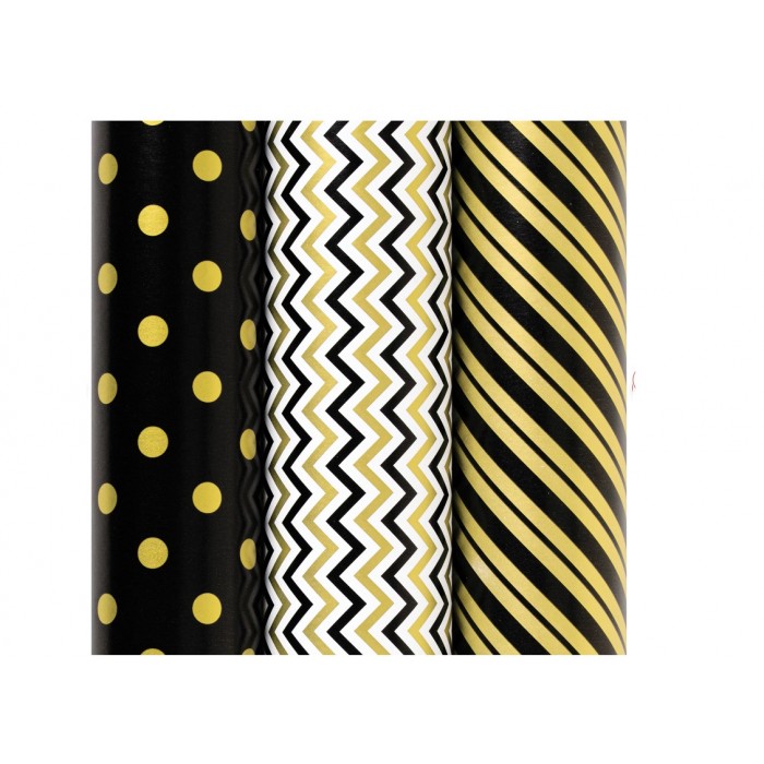 Бумага упаковочная 70*100см Golden pattern мелованная , 3шт в наборе