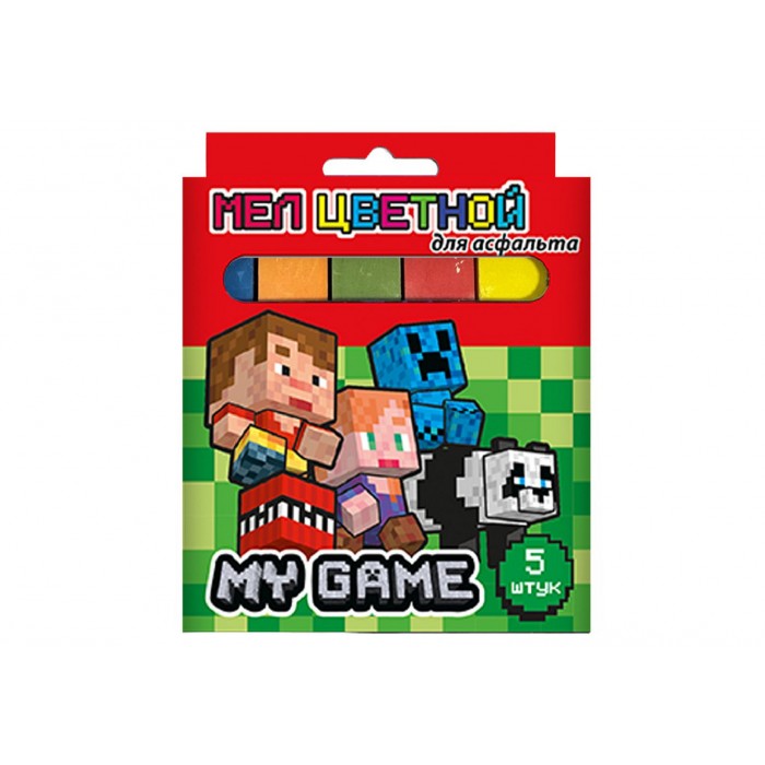 Мел цветной 5шт. My Game для асфальта JUMBO, утолщенные, ( размер мелка-118*90*20 мм)