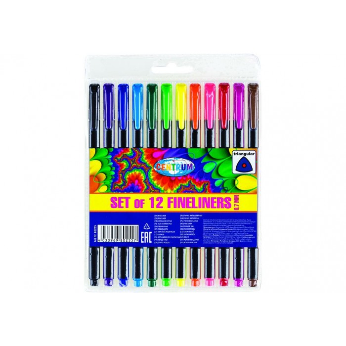 Ручки в наборе капилярные 12шт FINELINERS 0.7мм цветные
