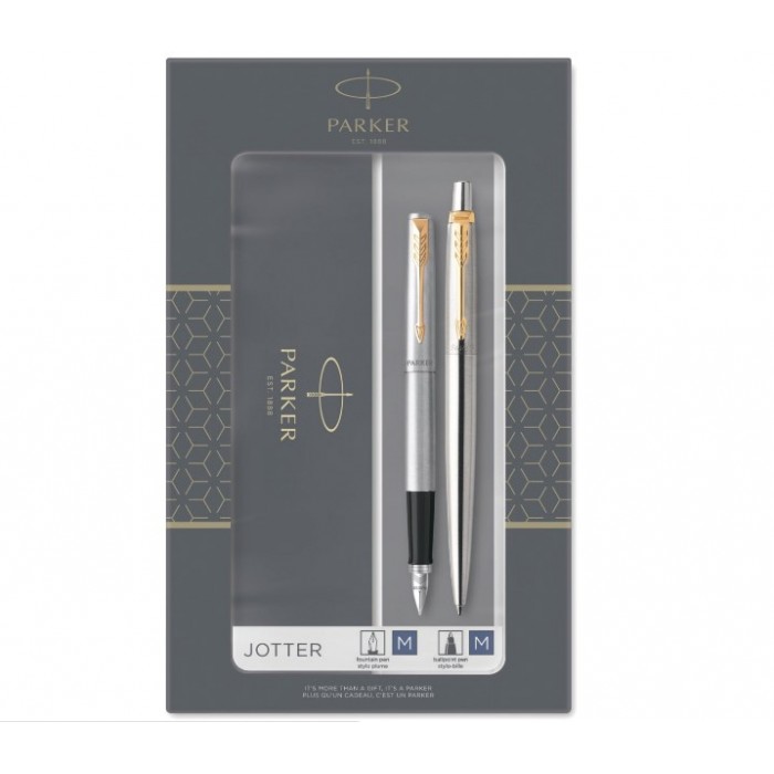Набор подар.2 ручки перьевая+шариковая PARKER "Jotter Core FK691 Stainless Steel GT"