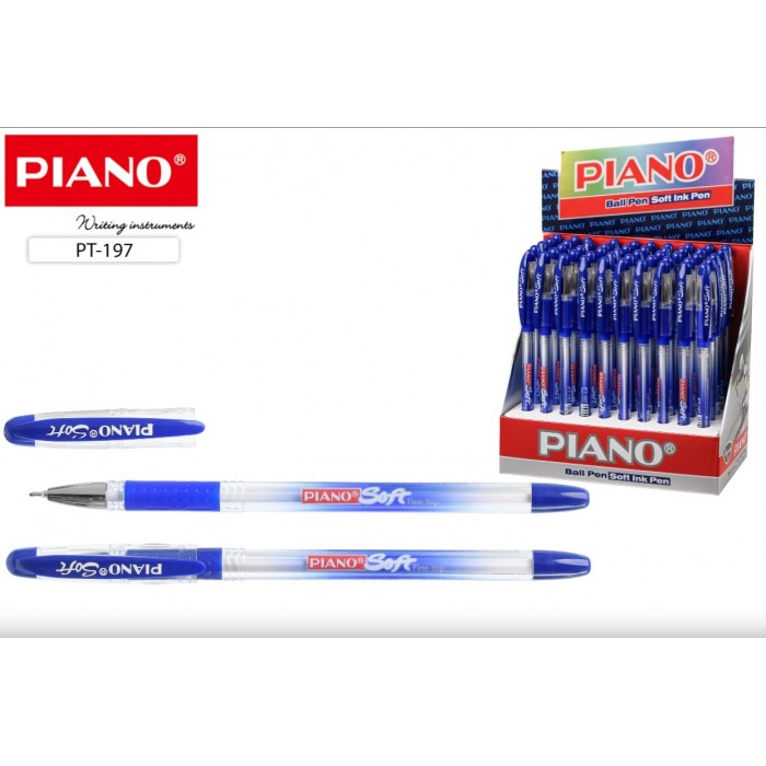 Ручка шар. Piano 197 синий ,прозр.корпус.с рез. гриппом